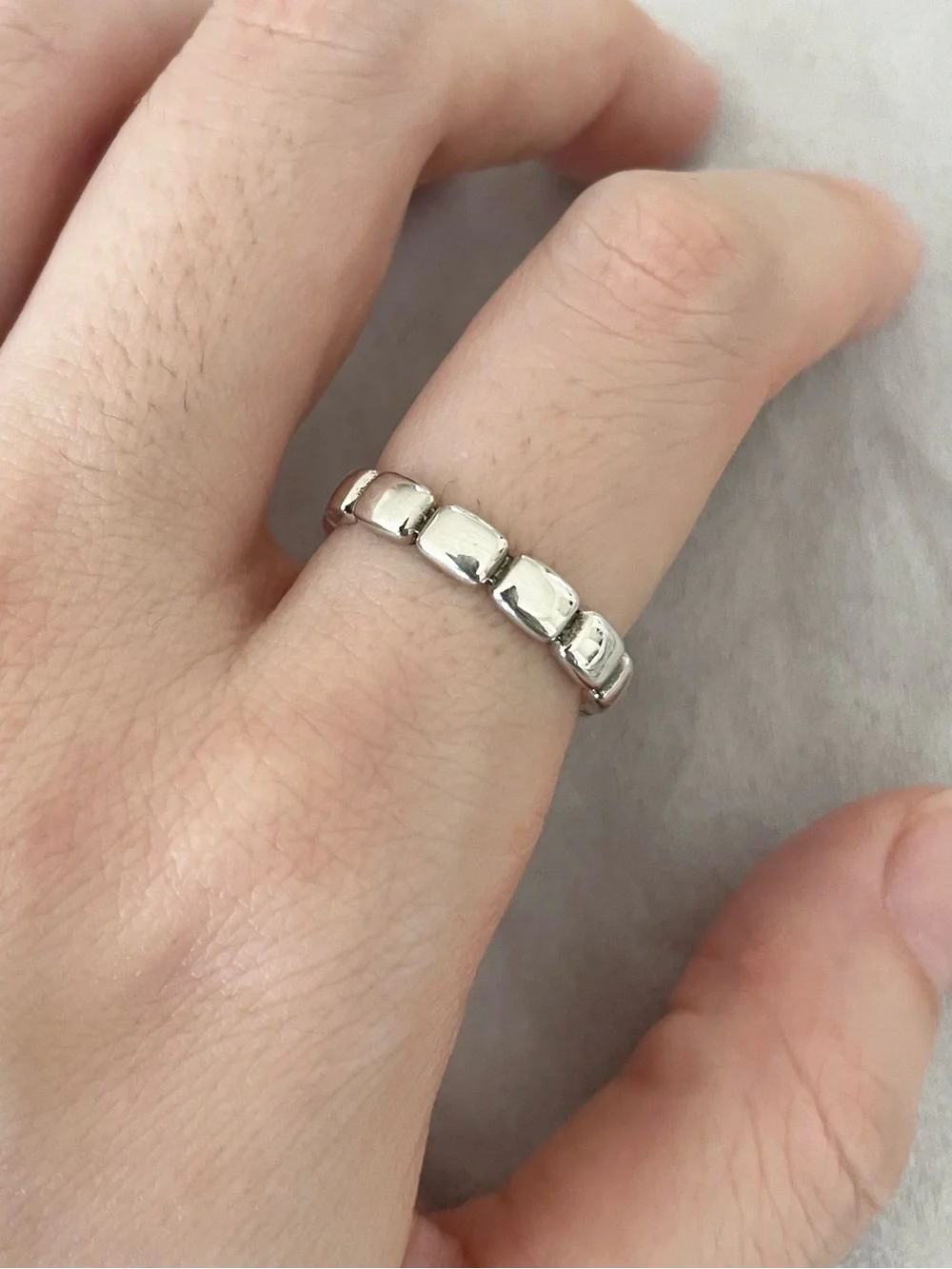 VenusFree S925 Minimalist Silver Tile Band Ring | Geometric Stack Ring